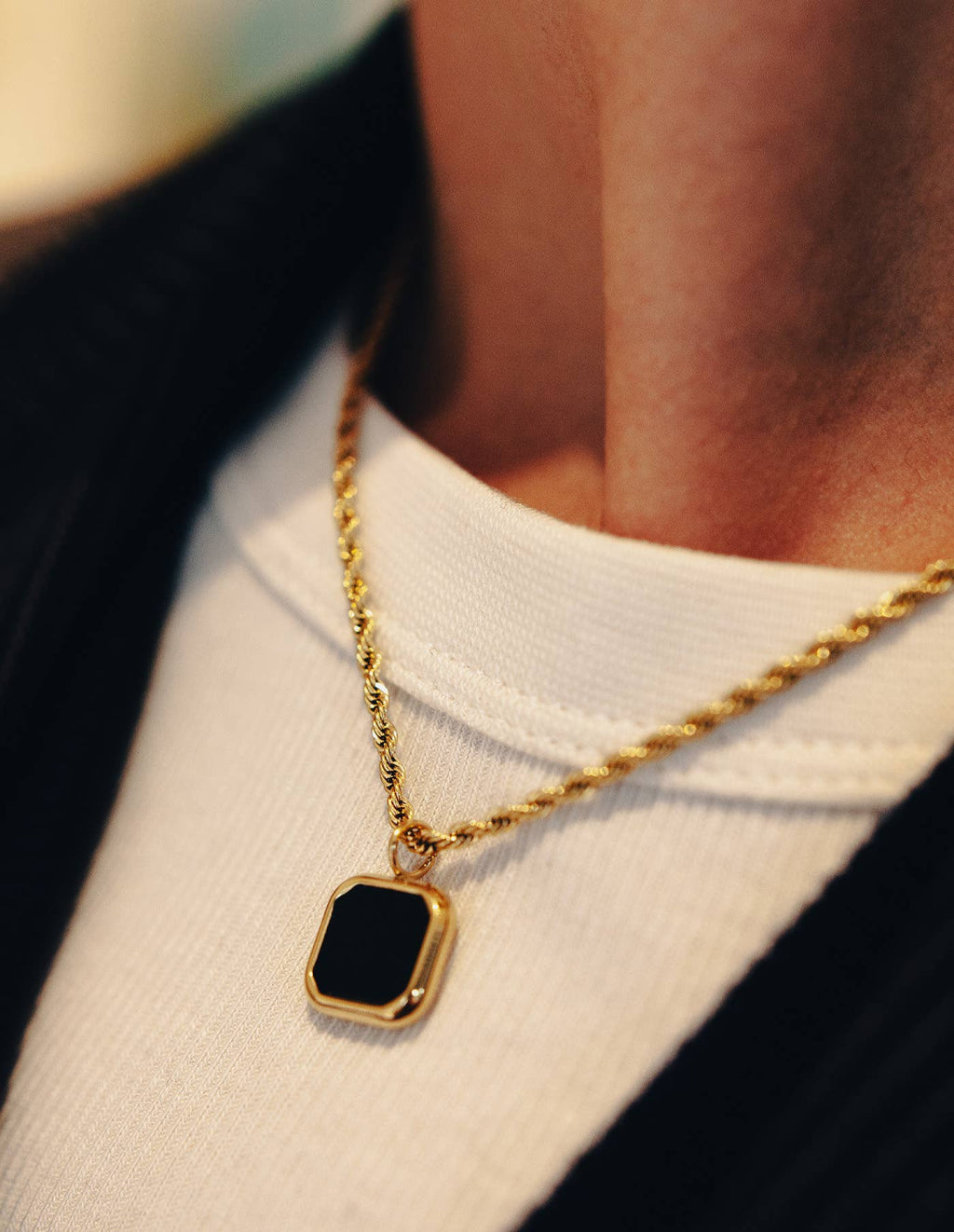 Gold Rope Chain Pendant Necklace, Waterproof