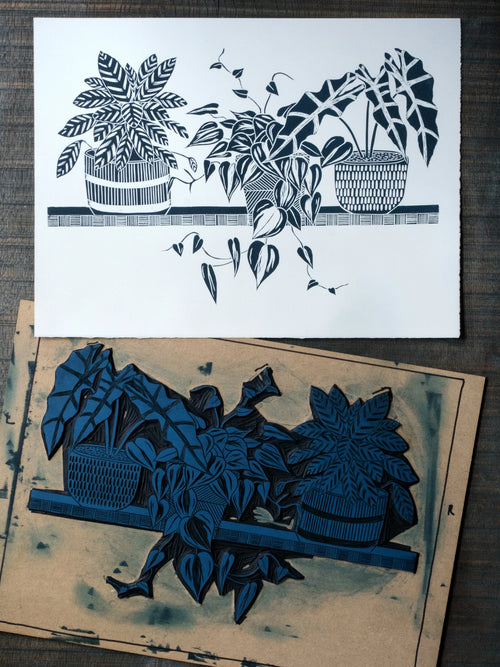 3 Houseplants on Shelf by Linolord