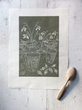 Snow Drops in Terracotta Pots Linolord Print