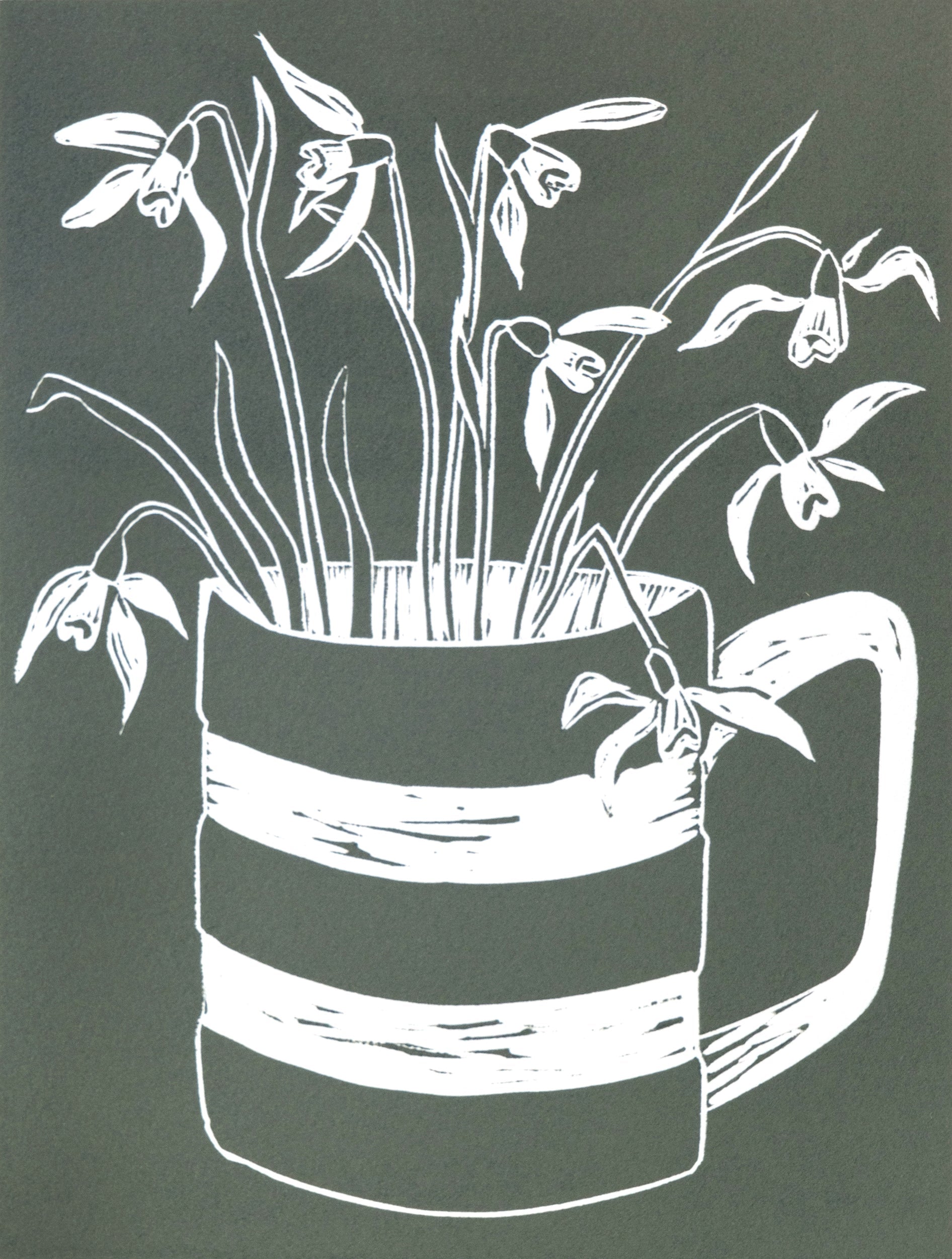 Snow Drops in Cornishware - Wild Green by Linolord