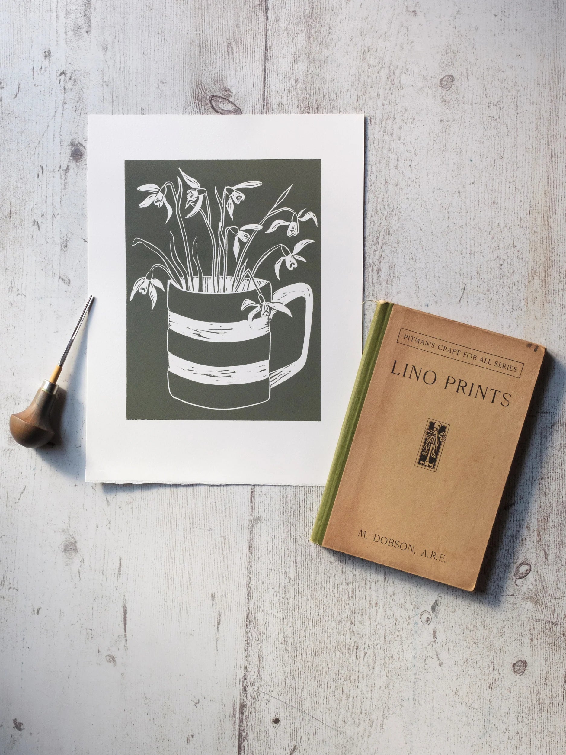 Snow Drops in Cornishware - Wild Green by Linolord
