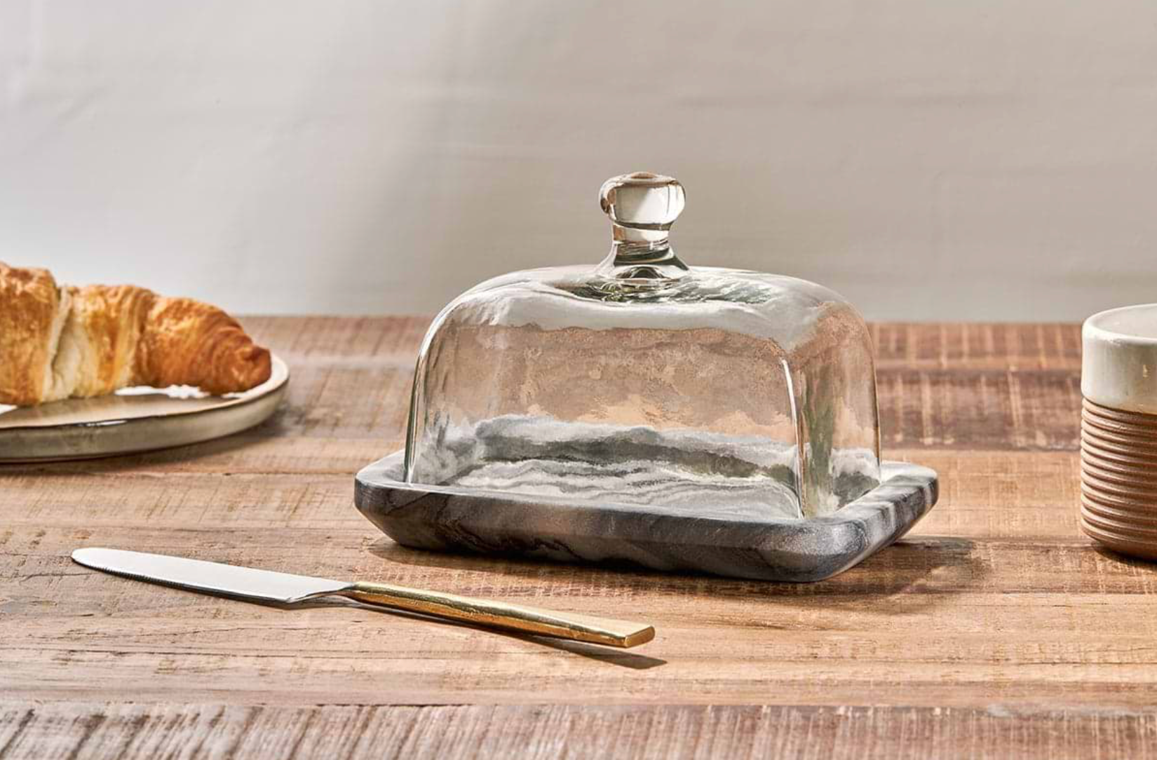 Glass and Marble Butter Dish