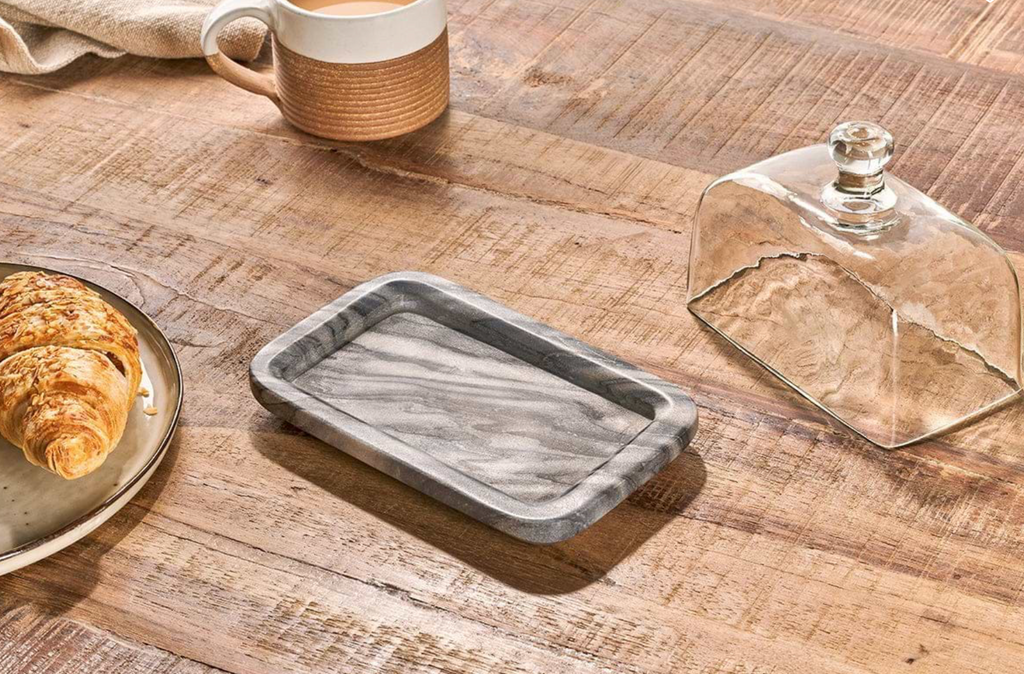 Glass and Marble Butter Dish