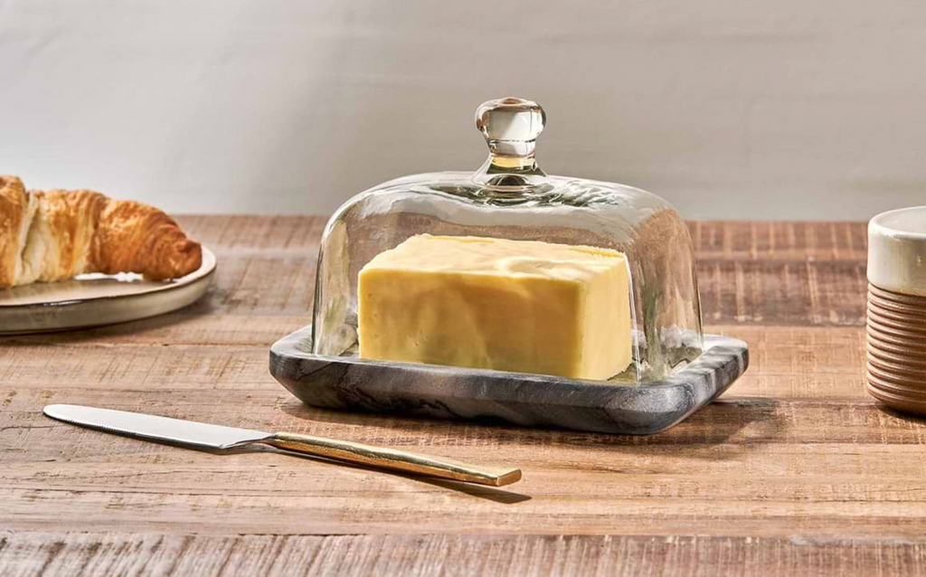 Glass and Marble Butter Dish