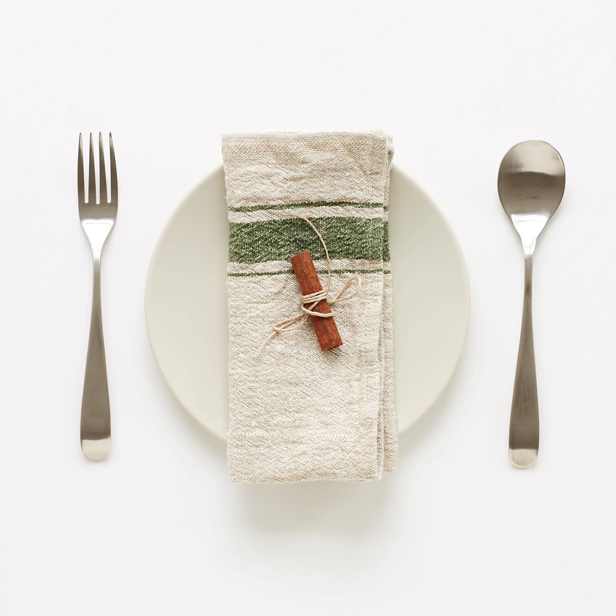 Green Stripe Vintage Linen Napkins Set of 2