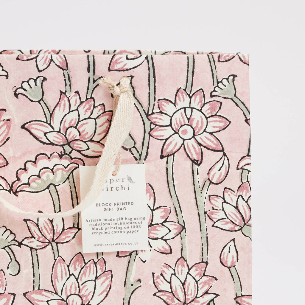 Block Printed Gift Bags (Medium) - Pink Earth