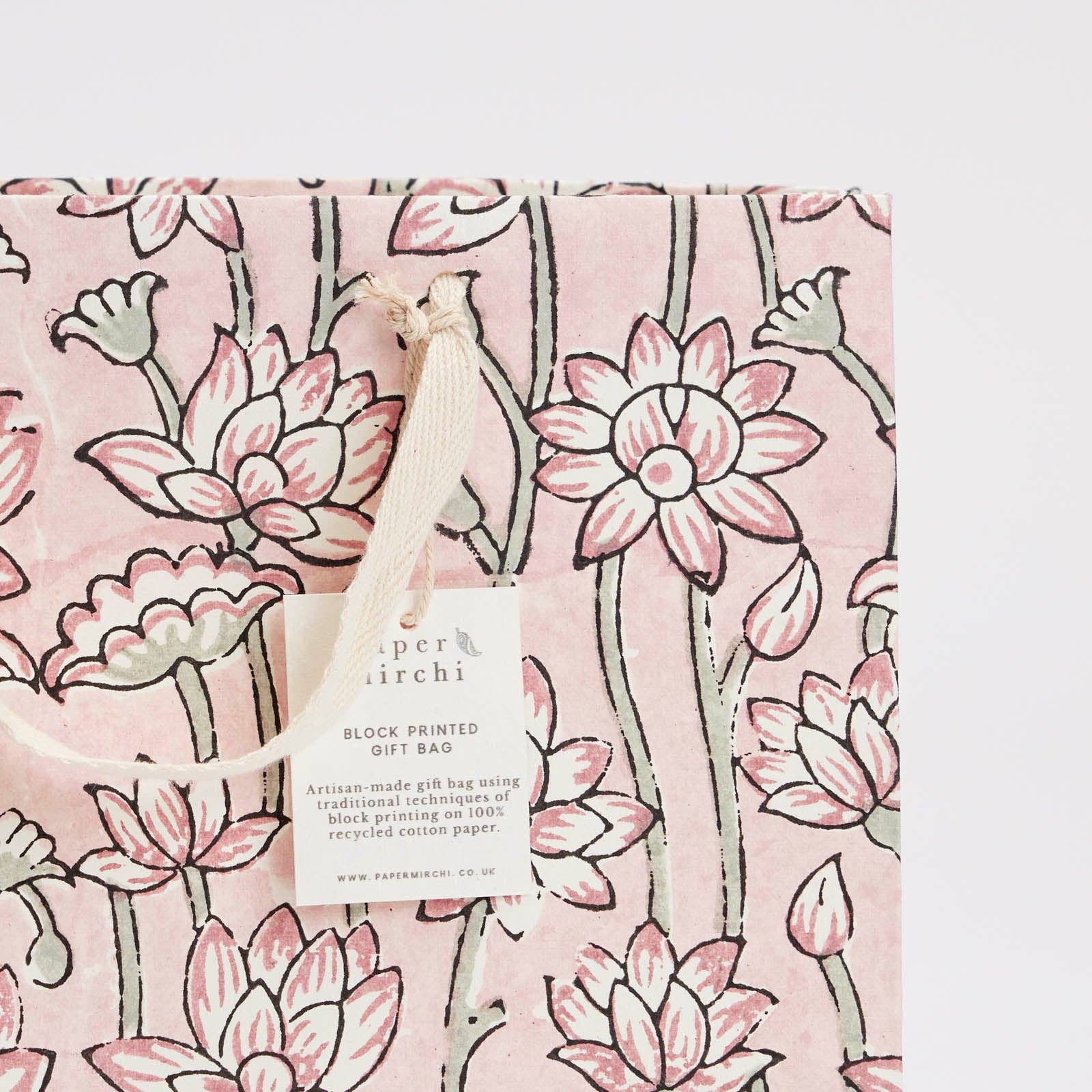 Block Printed Gift Bags (Medium) - Pink Earth