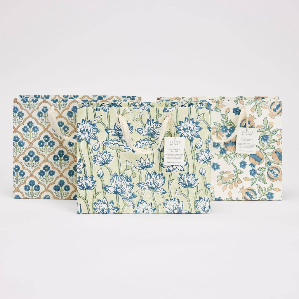 Block Printed Gift Bags (Medium) - Indigo