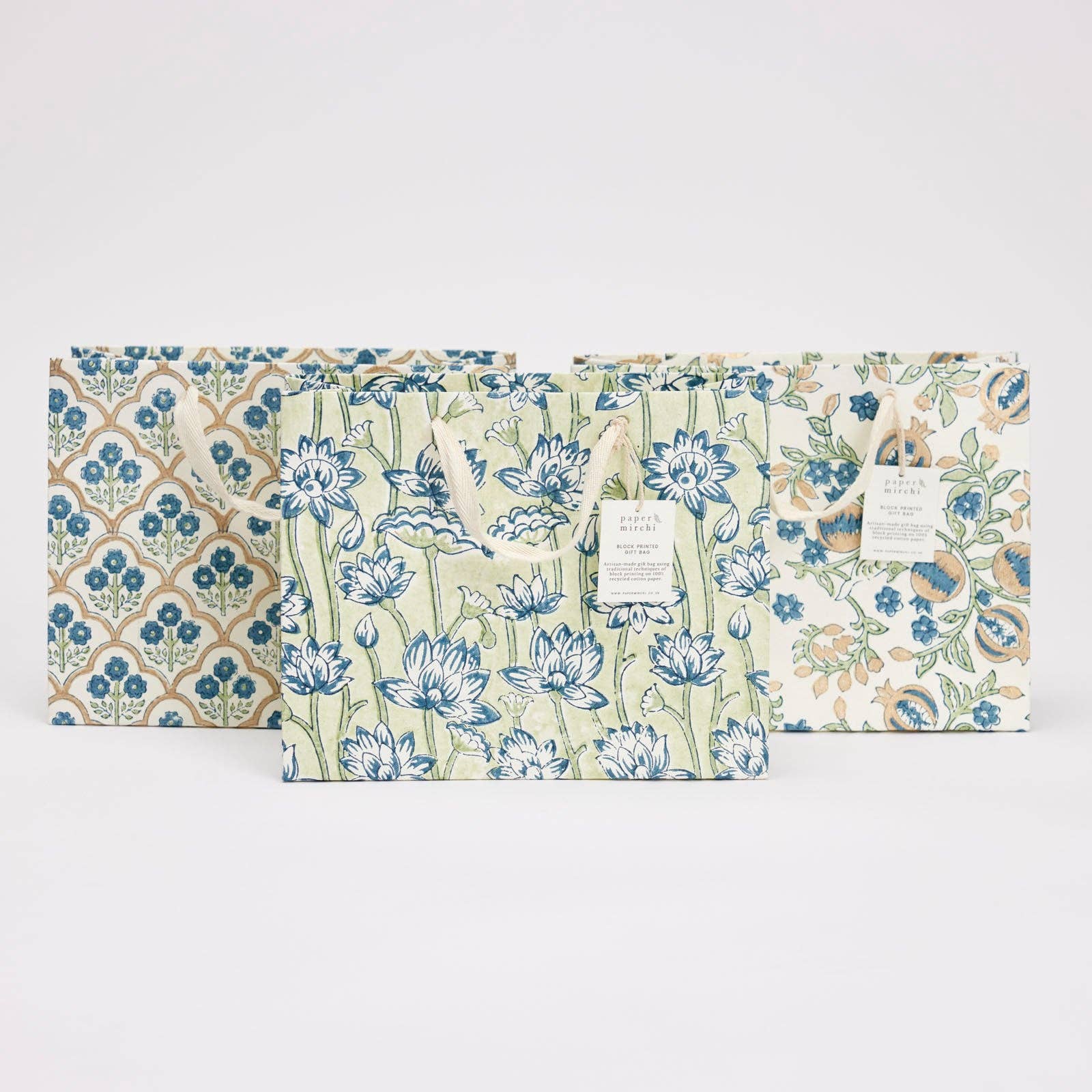 Block Printed Gift Bags (Medium) - Indigo