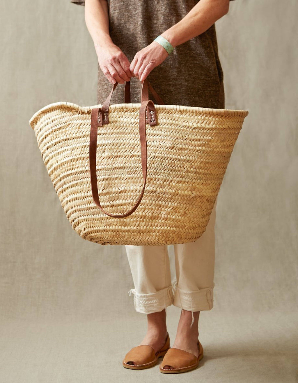 French market basket with doubles handles, beach bag