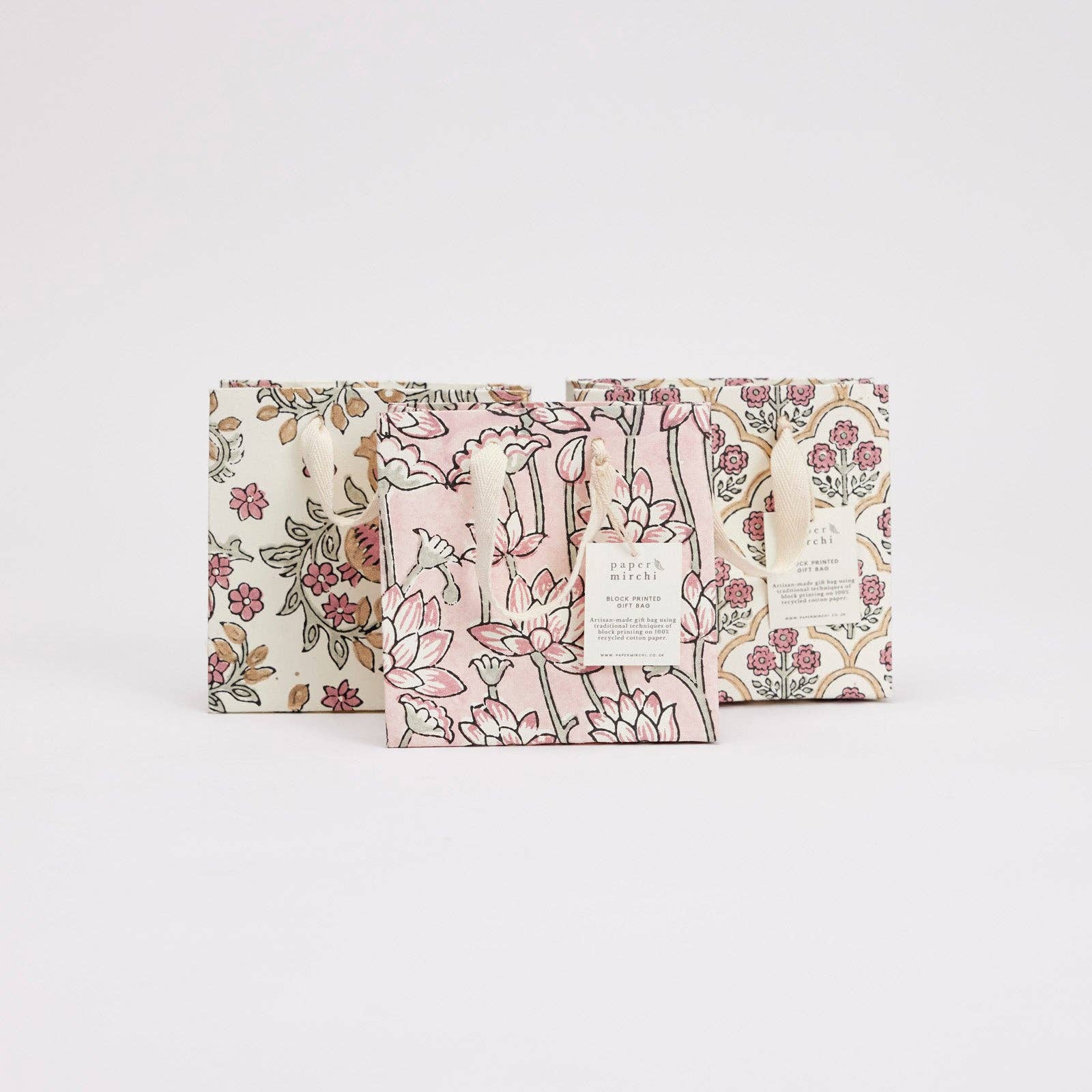 Block Printed Gift Bags (Small) - Pink Earth