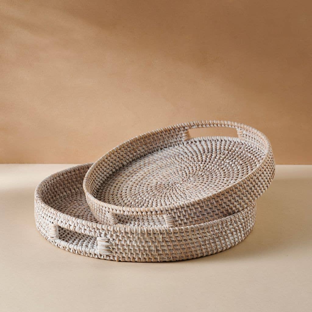 Rattan Trays - Round Hand Woven Wicker Serving Tray