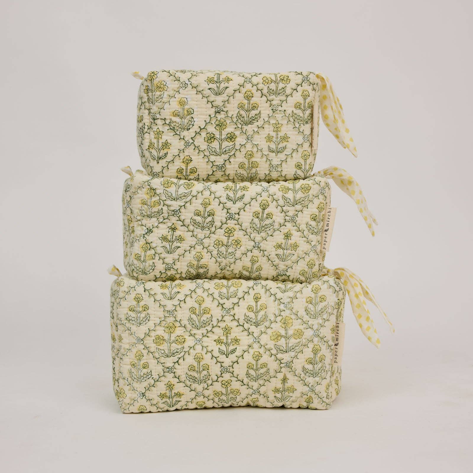 Organic Cotton Toiletry Bag (Large) - Floral Lattice Buttercream