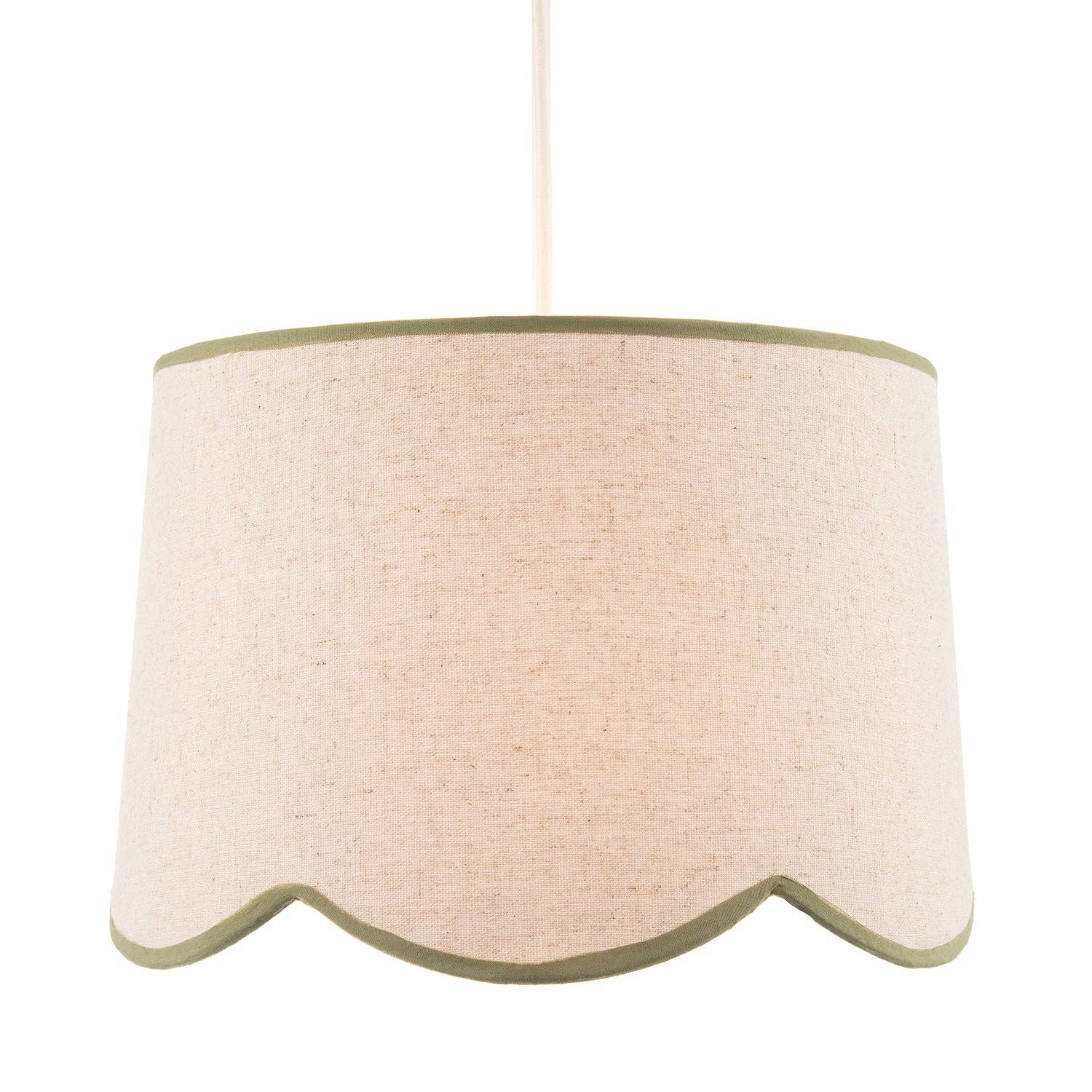 Natural Oatmeal Textured Linen Scallop Lamp Shade with Olive Trims