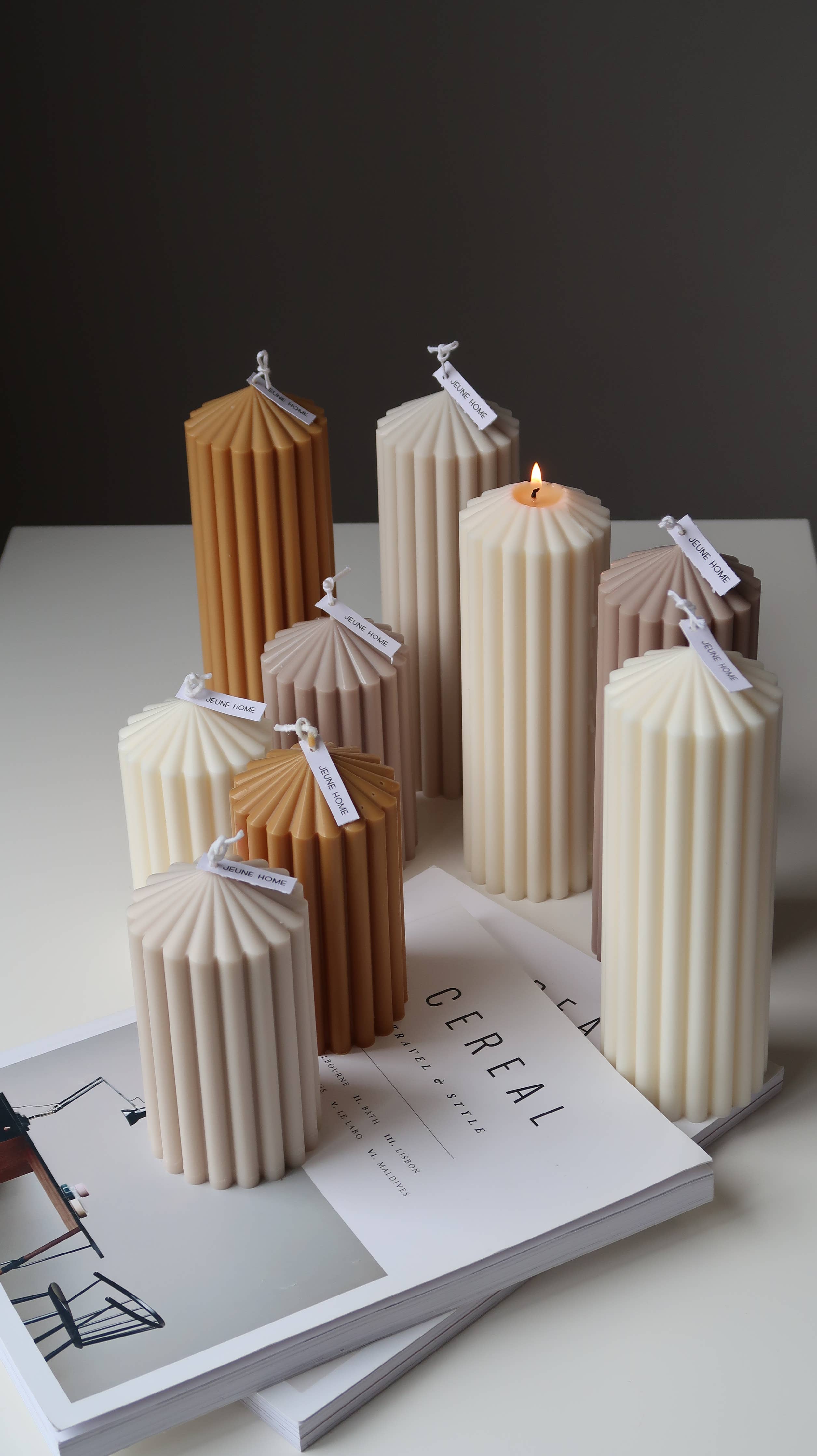 Tall ribbed thick soy scented candle