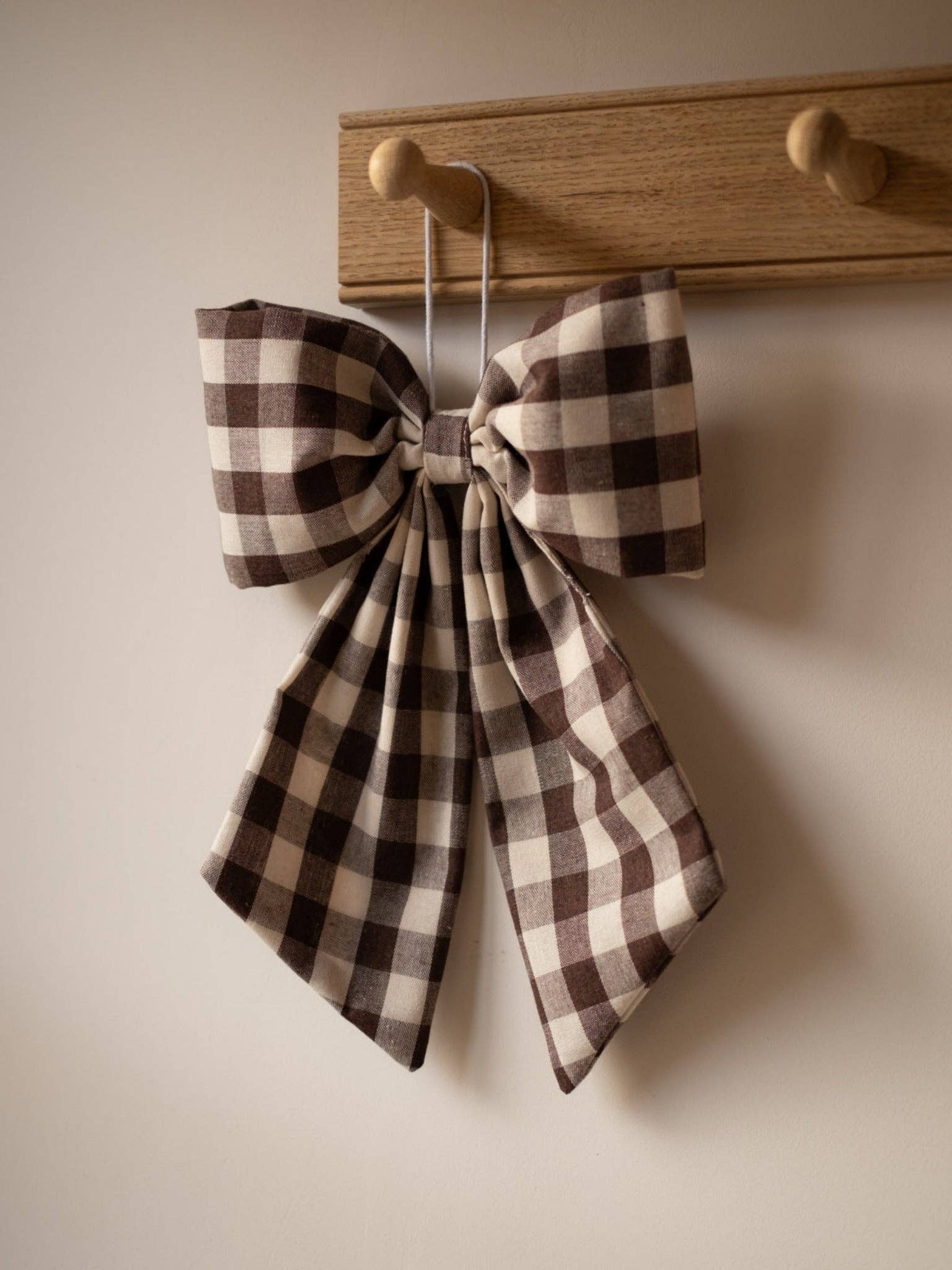 Cream and Brown Gingham Hanging Bow