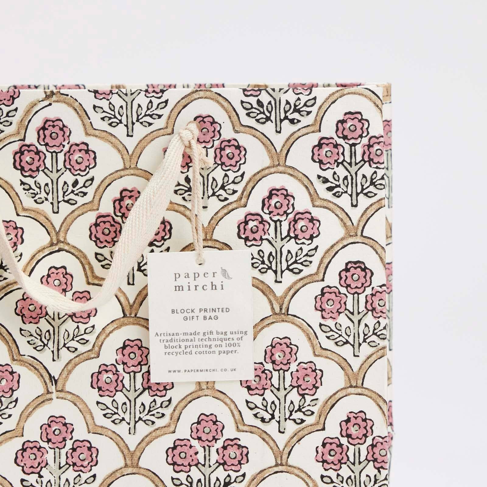 Block Printed Gift Bags (Medium) - Pink Earth
