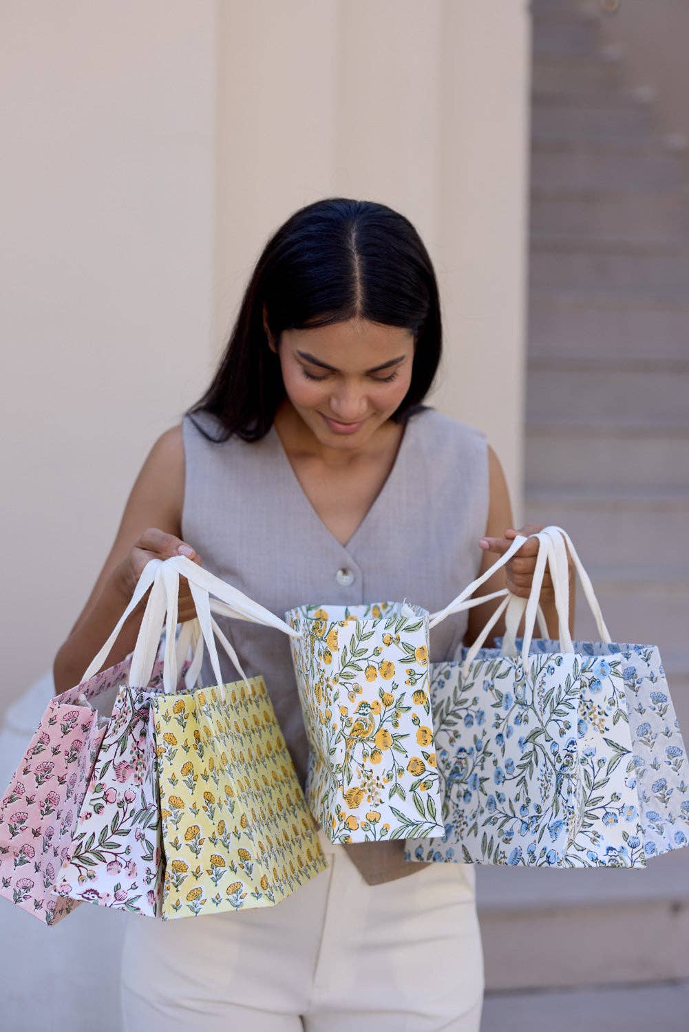 Block Printed Gift Bags (Small) - Blue Stone Refresh