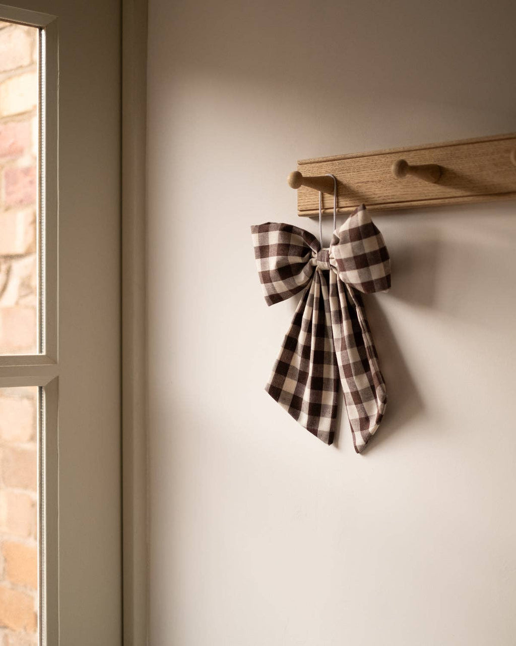 Cream and Brown Gingham Hanging Bow