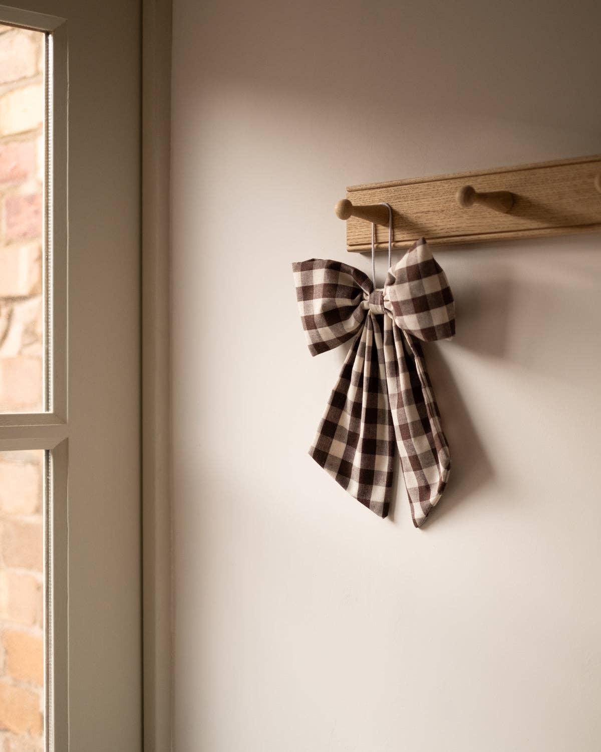 Cream and Brown Gingham Hanging Bow