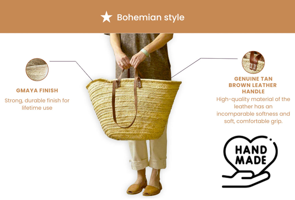 French market basket with doubles handles, beach bag