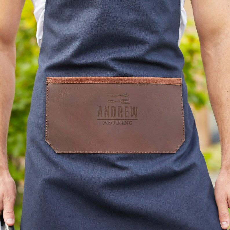 Leather and Canvas Apron - Navy