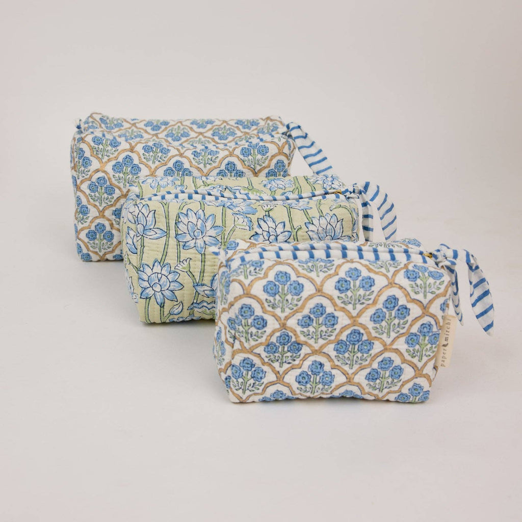 Organic Cotton Toiletry Bag (Large) - Trellis Indigo