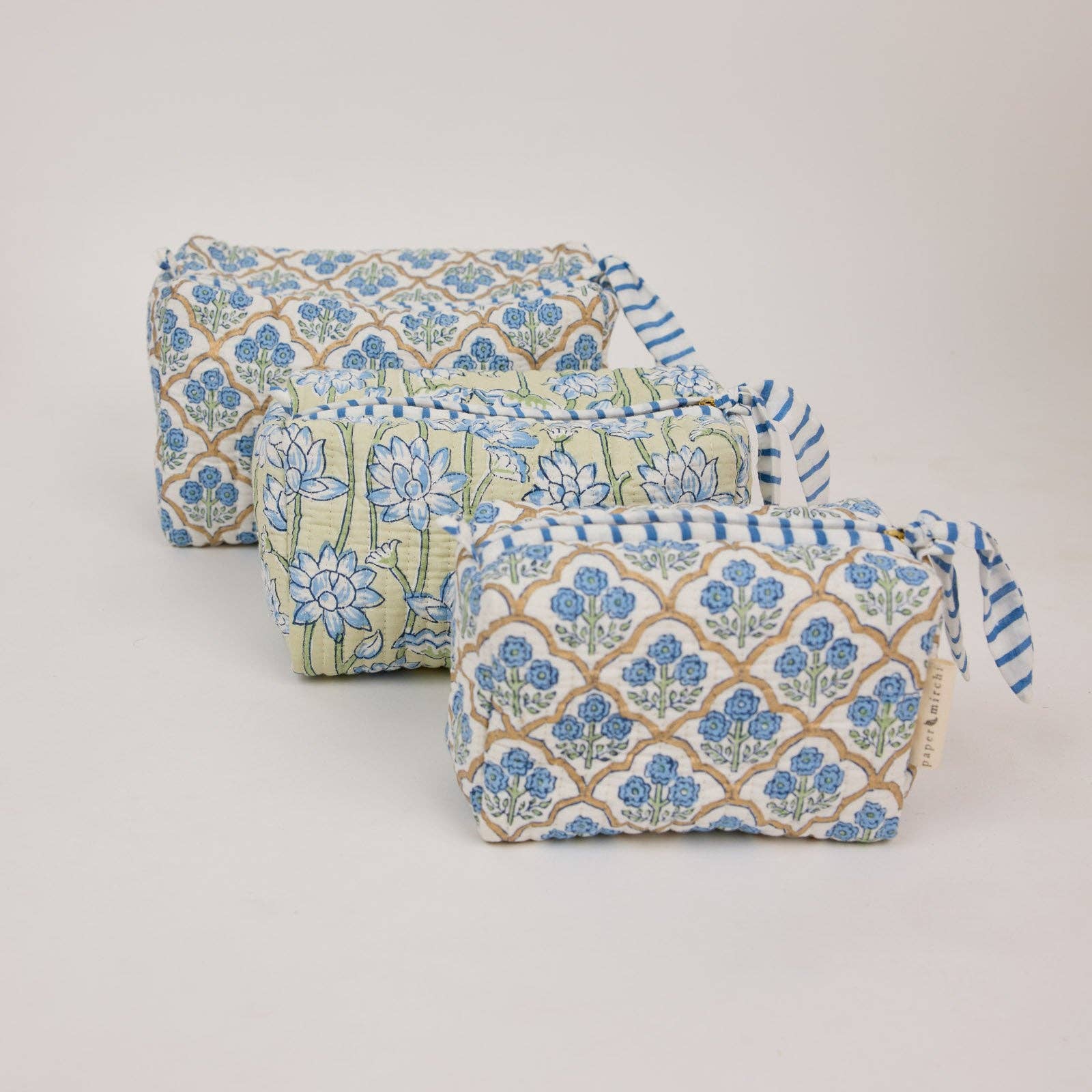 Organic Cotton Toiletry Bag (Large) - Trellis Indigo