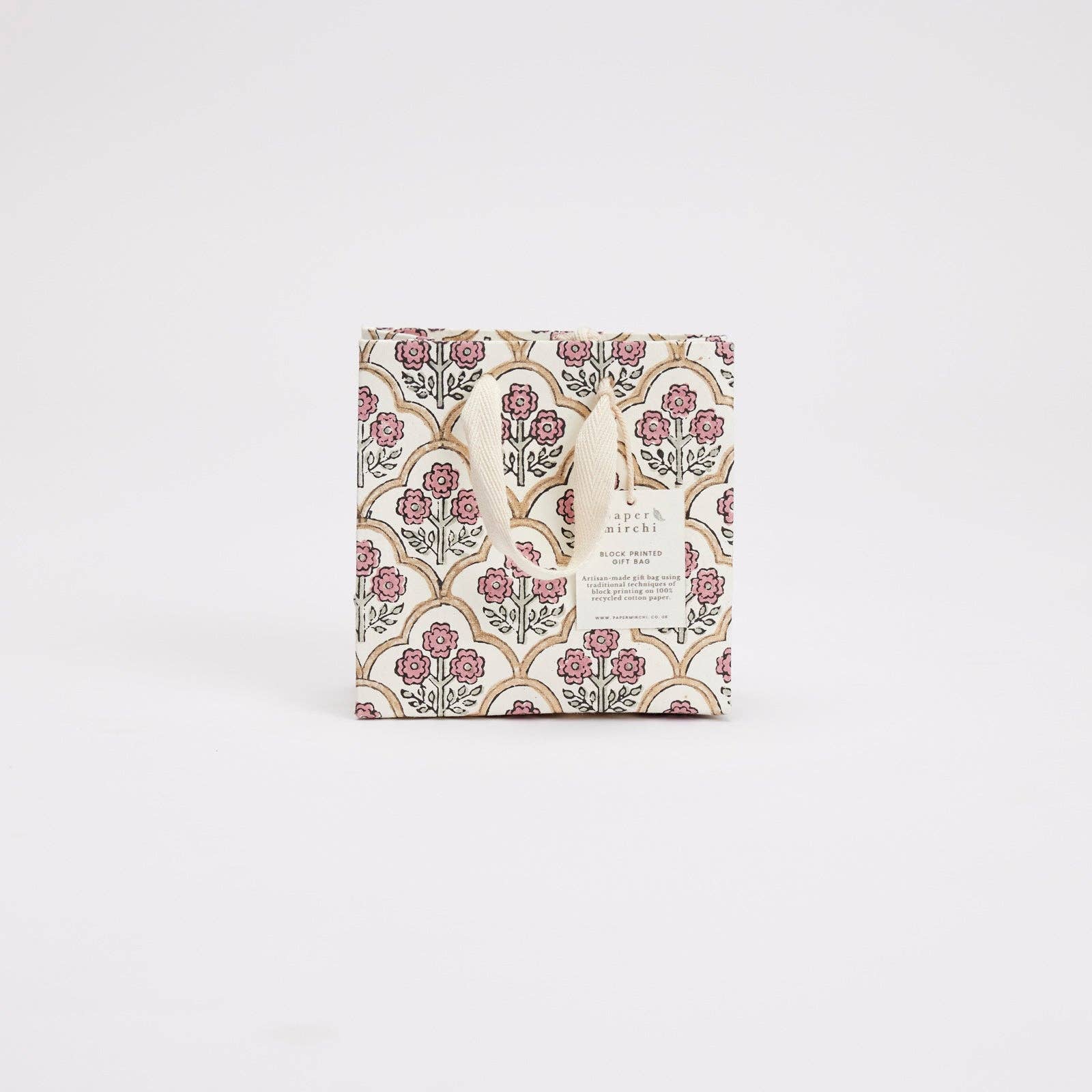 Block Printed Gift Bags (Small) - Pink Earth