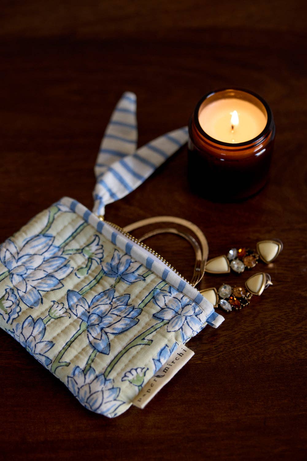 Organic Cotton Zipped Pouch Set 2pk - Floral Indigo