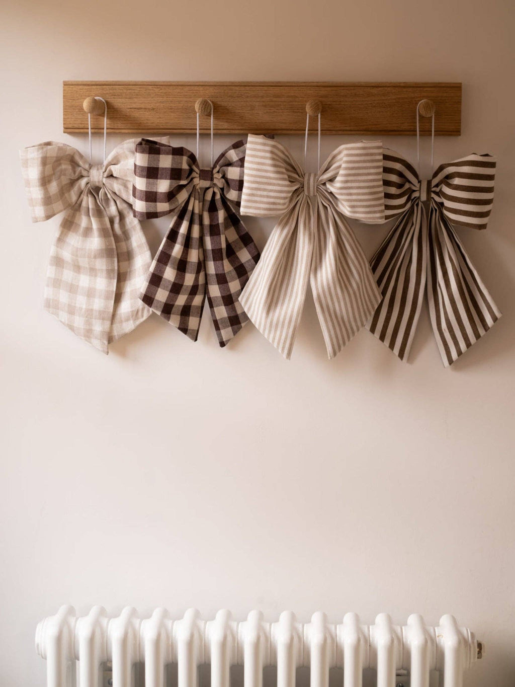 Cream and Brown Gingham Hanging Bow