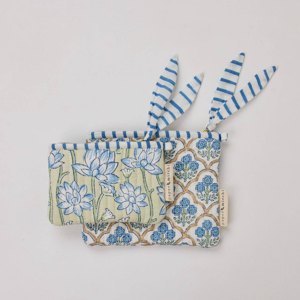 Organic Cotton Zipped Pouch Set 2pk - Floral Indigo