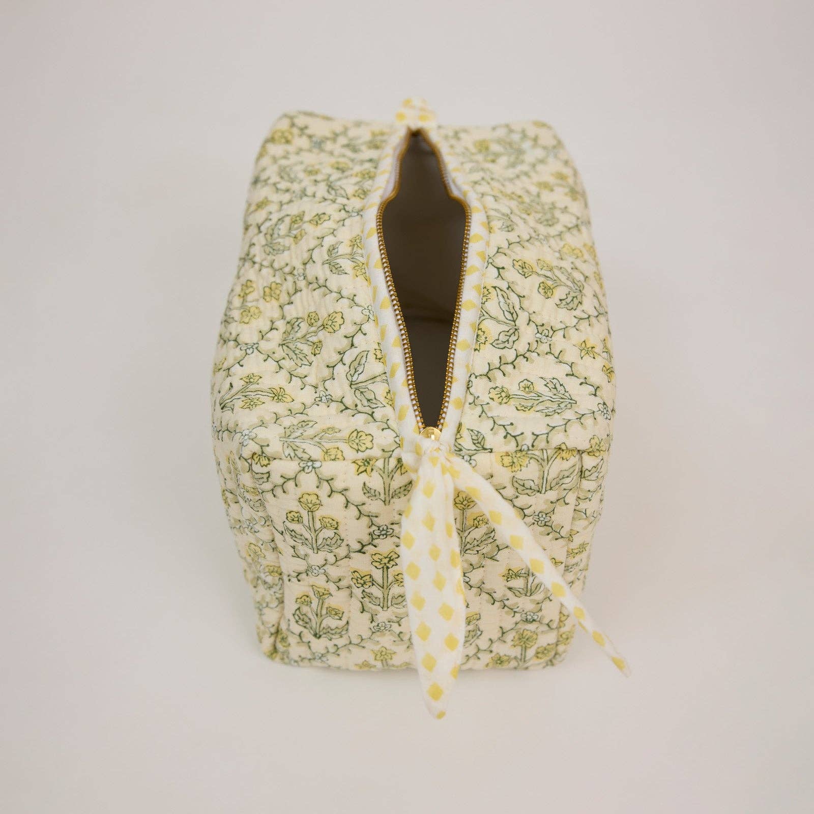 Organic Cotton Toiletry Bag (Large) - Floral Lattice Buttercream