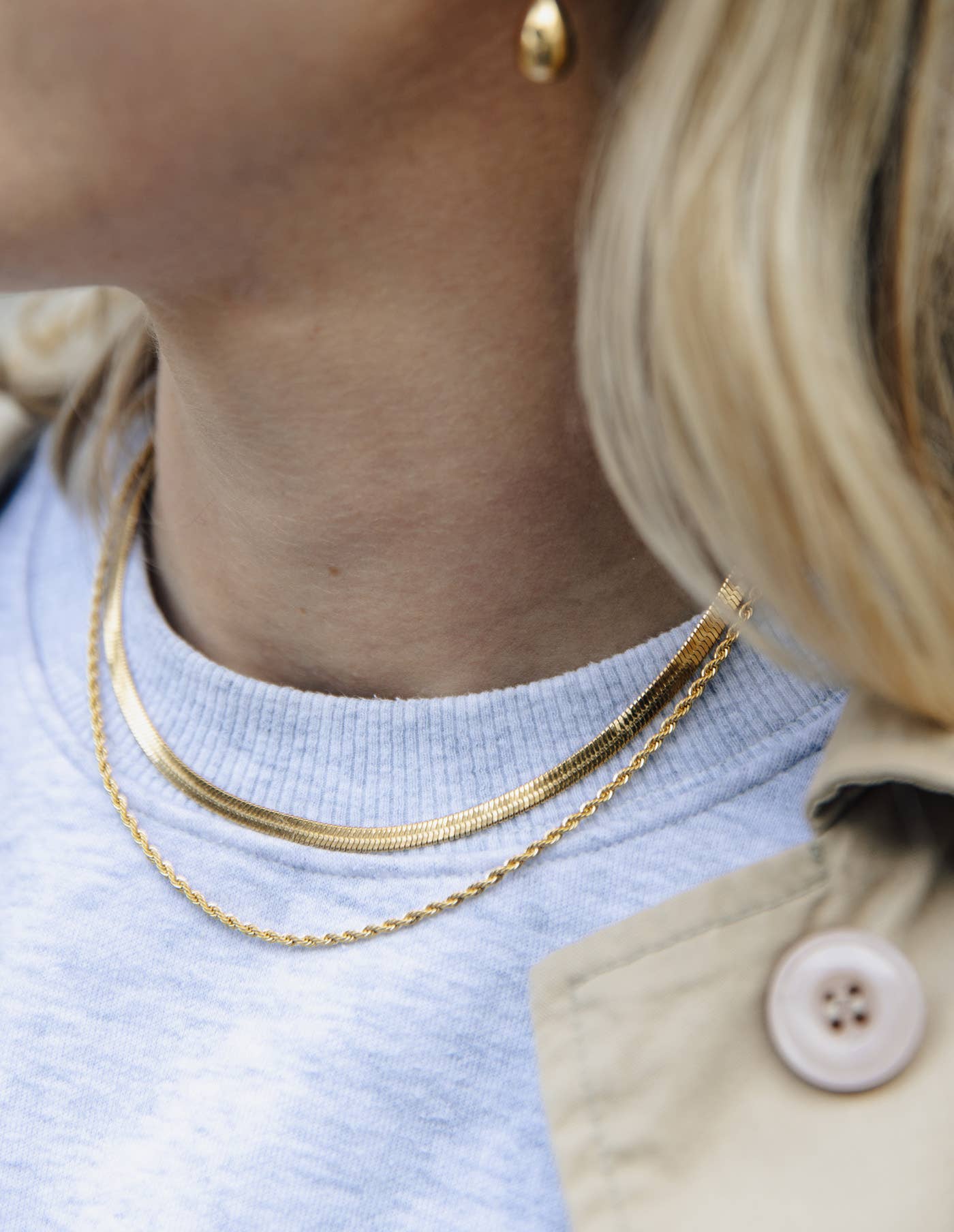 Gold Double Layer Feature Necklace, Waterproof