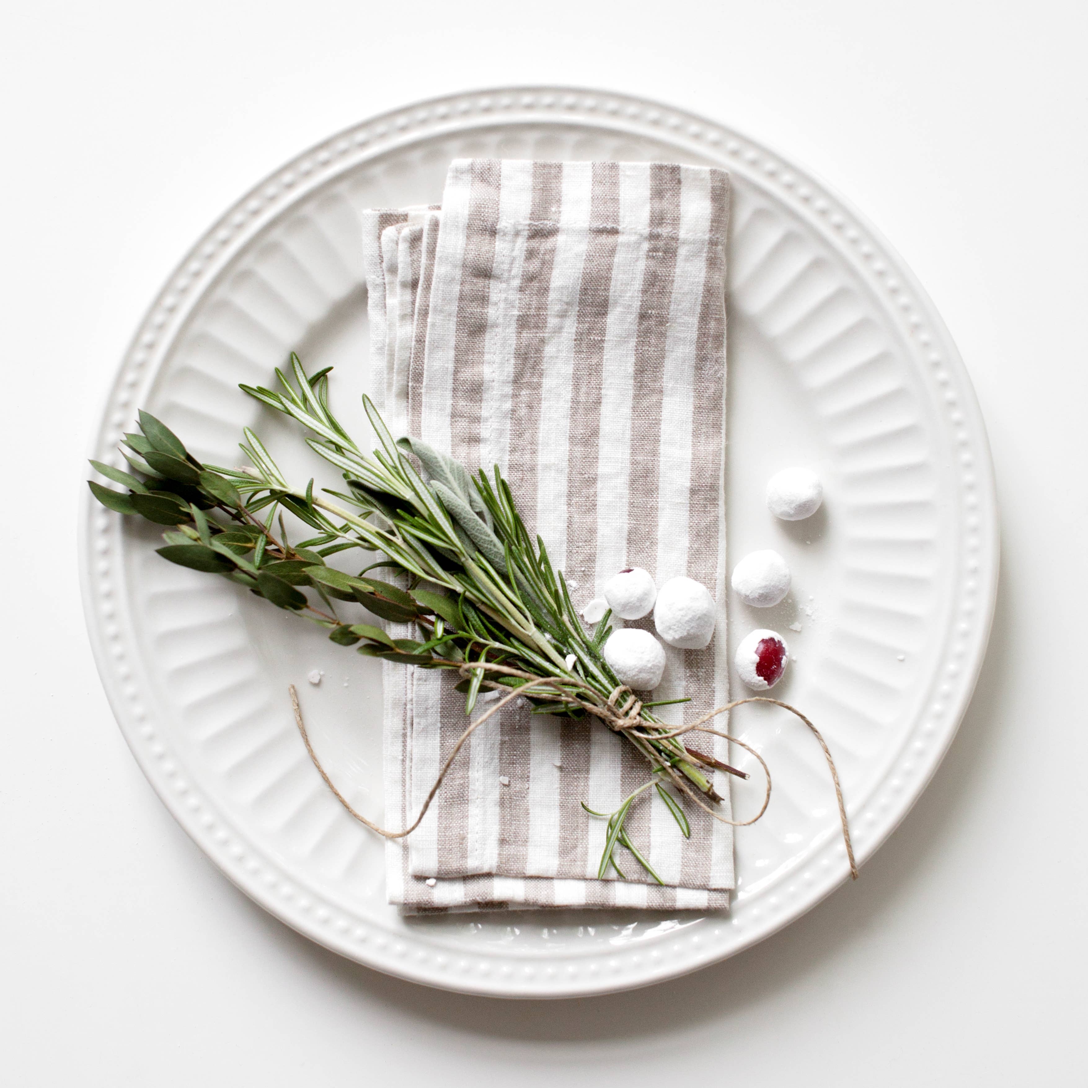 Natural White Stripes Linen Napkins Set of 2